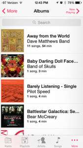 listing of songs by album on iphone