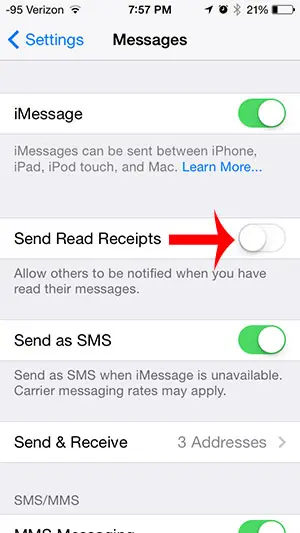 turn off the send read receipts option