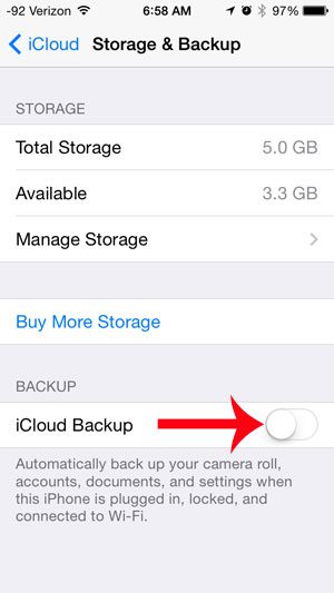 touch the icloud backup button