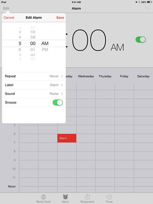 select the new time, then save the alarm