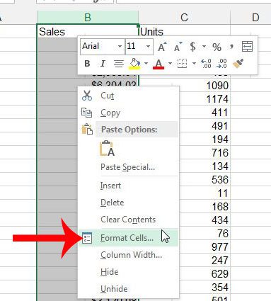 right-click the selected cells, then click format cells