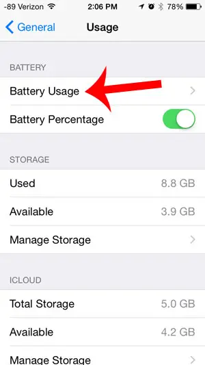 select the battery usage option