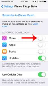 turn off the automatic music downloads option