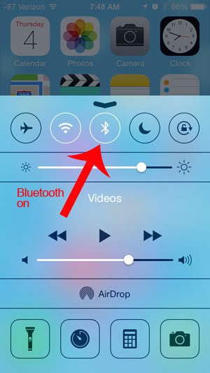 bluetooth is on in the control center