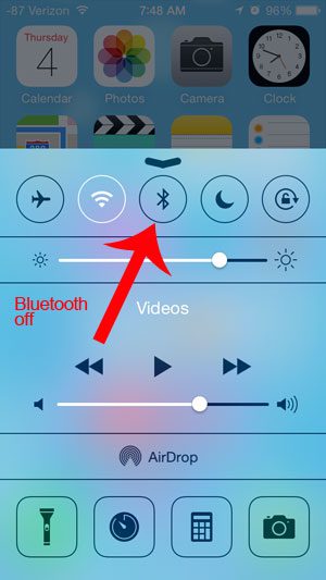bluetooth off in control center