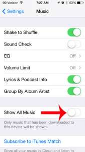 turn off the show all music option