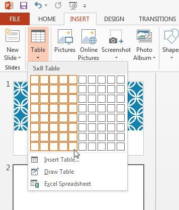 how to insert a table in Powerpoint 2013