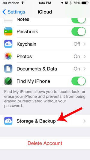 select the storage and backup option