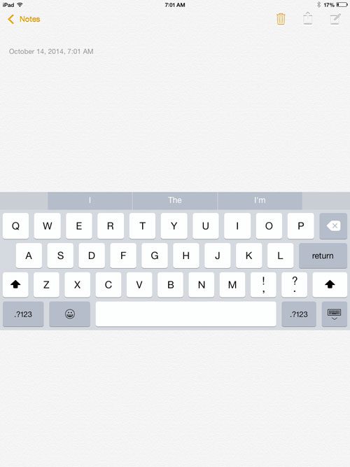 ipad keyboard at center of screen