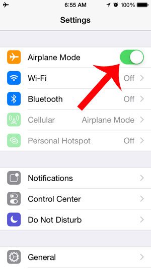 touch the airplane mode button