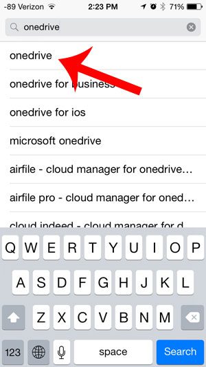 search for the onedrive app