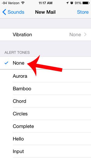 how to turn off the new mail sound on an iPhone