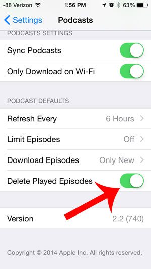 turn on the delete played episodes option