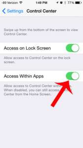 turn on the access within apps option