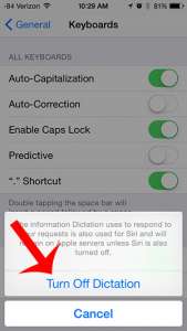touch the turn off dictation button