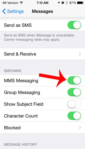 turn on the mms messaging option