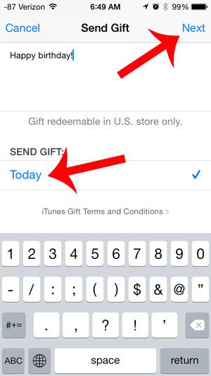 select the date for the gift deliverya