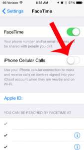 turn off the iphone cellular calls option
