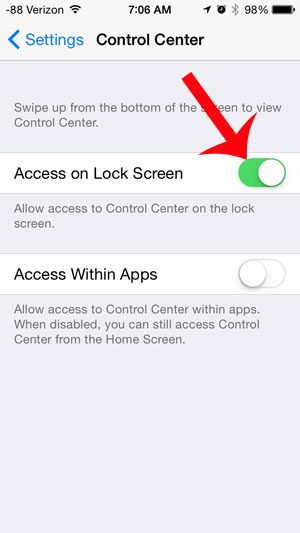 turn on the access on lock screen option
