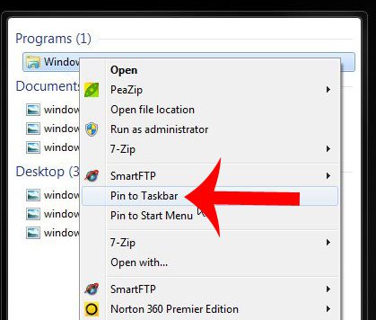 right-click windows explorer, then click pin to taskbar
