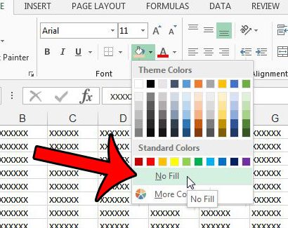 how to remove cell shading in Excel 2013