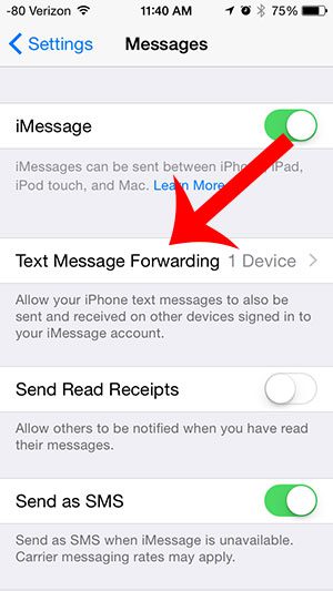 tap the text message forwarding button