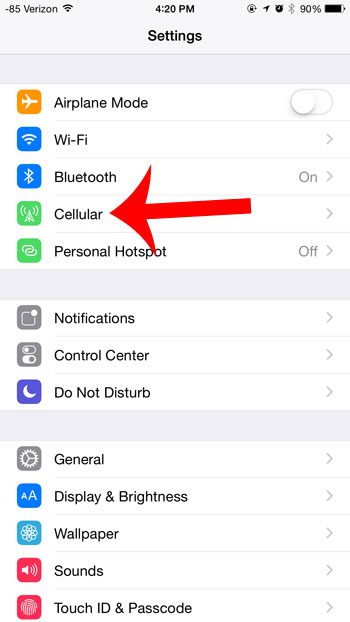 open the cellular data menu