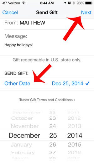 select the date for the gift to be delivered