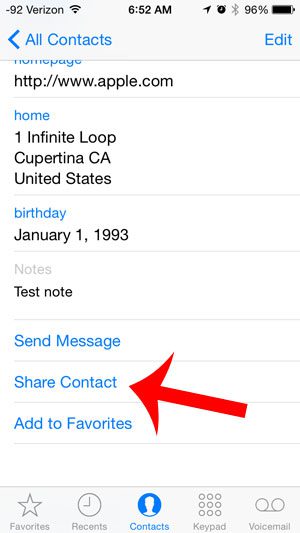 tap the share contact button