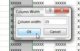 enter value for column width