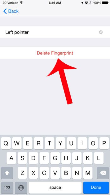 touch the delete fingerprint button