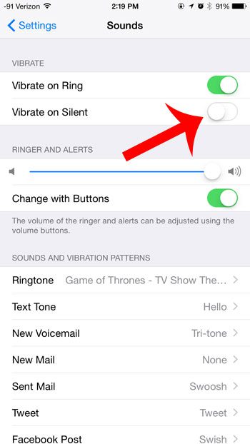 turn off the vibrate on silent option