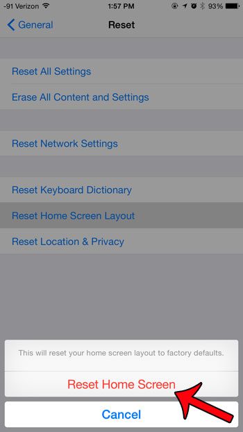 touch the reset home screen button