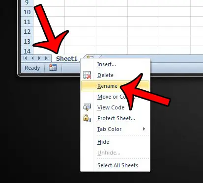 right-click the worksheet tab, then click rename