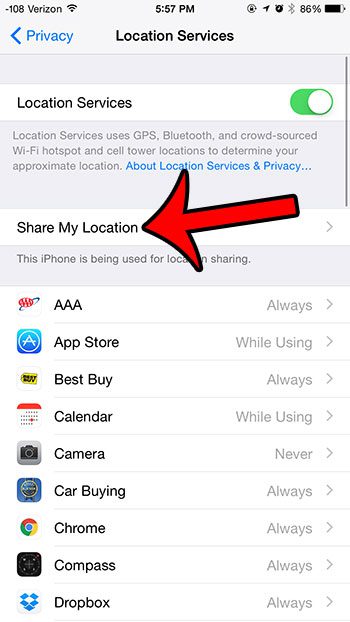 How to Turn on the Share My Location Feature on an iPhone 6 - 52