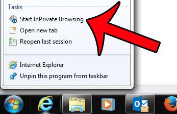 start inprivate browsing from taskbar icon