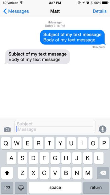 example of text message with subject
