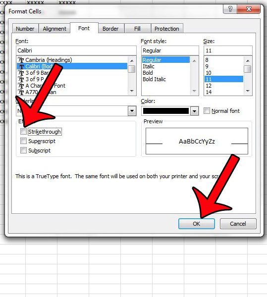 how to remove strikethrough in Excel
