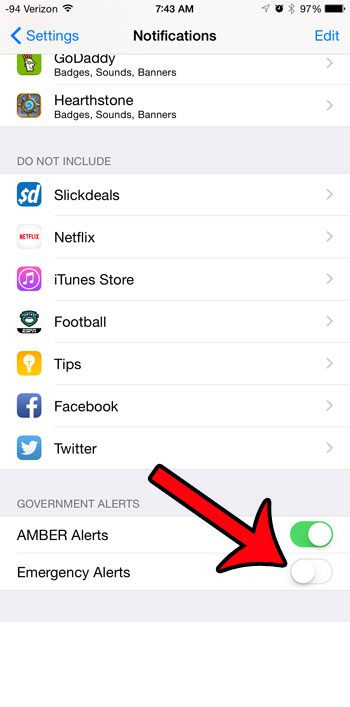 turn off the emergency alerts option