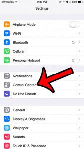 select the control center option