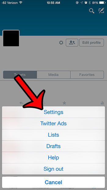 select the settings option