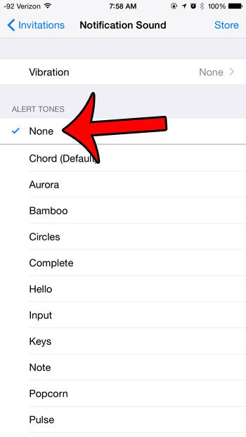 select none under alert tones