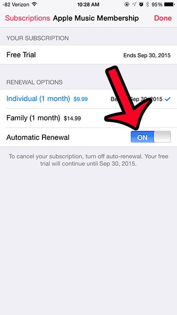 tap the automatic renewal button