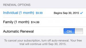 turning off automatic renewal in apple music