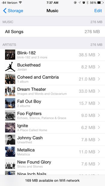 apple music storage usage