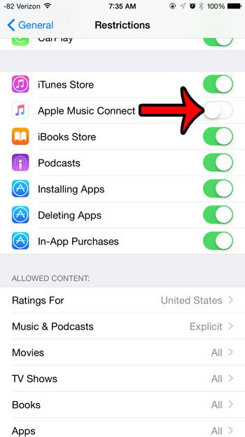 How to Turn Off Apple Music Connect on an iPhone 6 - 83