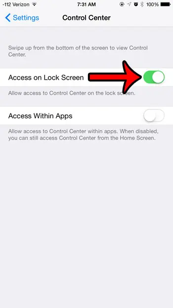 select the access on lock screen option