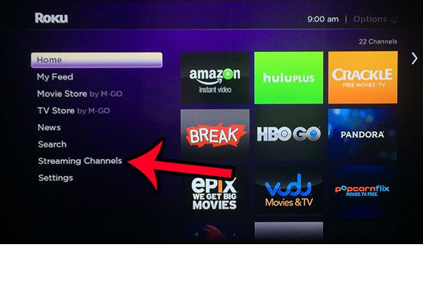 select the streaming channels option