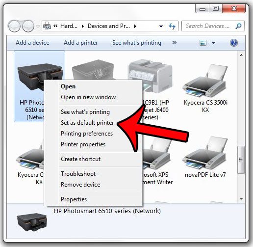 select a new default printer