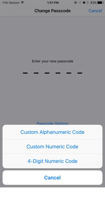 select type of passcode